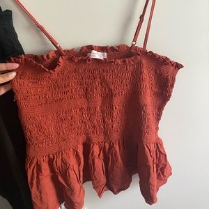 NO BOUNDARIES solid Rust color smock top